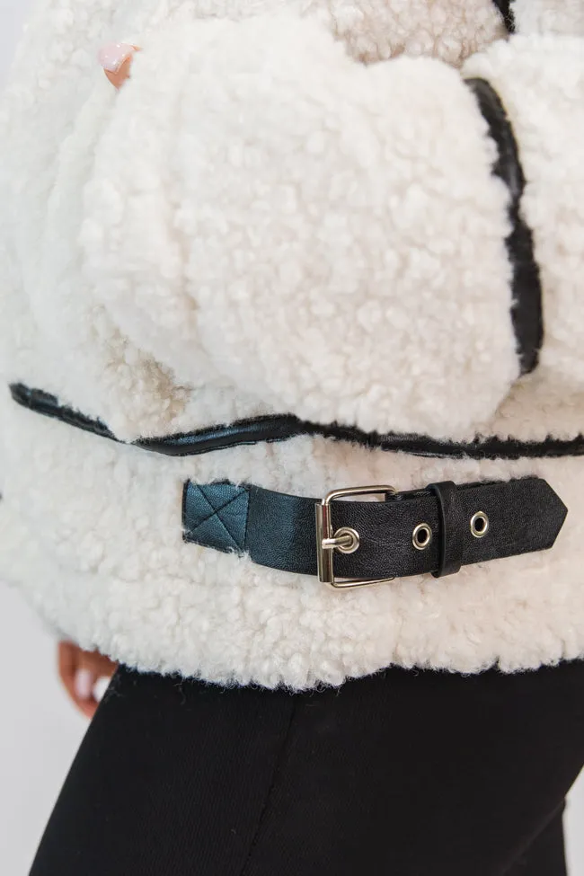 Under The Surface Cream and Black Sherpa Contrast Trim Jacket