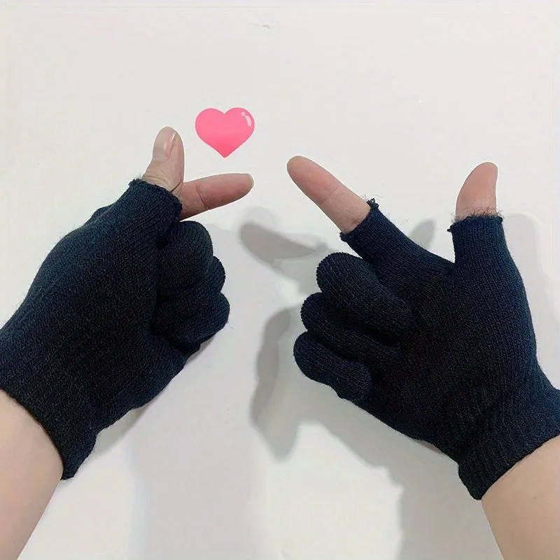 Unisex Acrylic Knit Short Fingerless Gloves - Soft, Warm, and Elastic for Winter Outdoor Activities - Simple, Elegant, and Solid Color Design