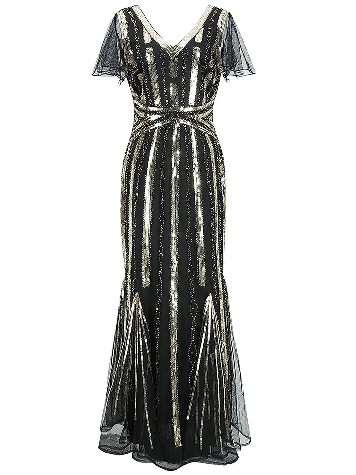 [US Warehouse] 1920s Cap Sleeve Sequined Embellished Dress