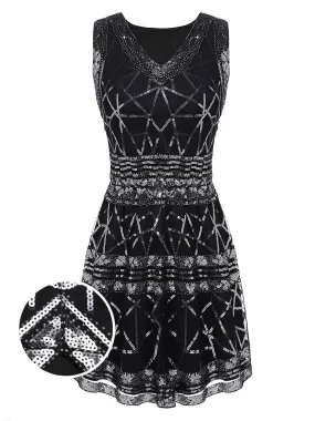 [US Warehouse] Black 1920s Geometric Sequined Dress