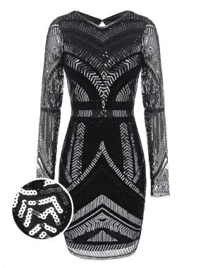 [US Warehouse] Black 1920s Sequined Geometric Dress