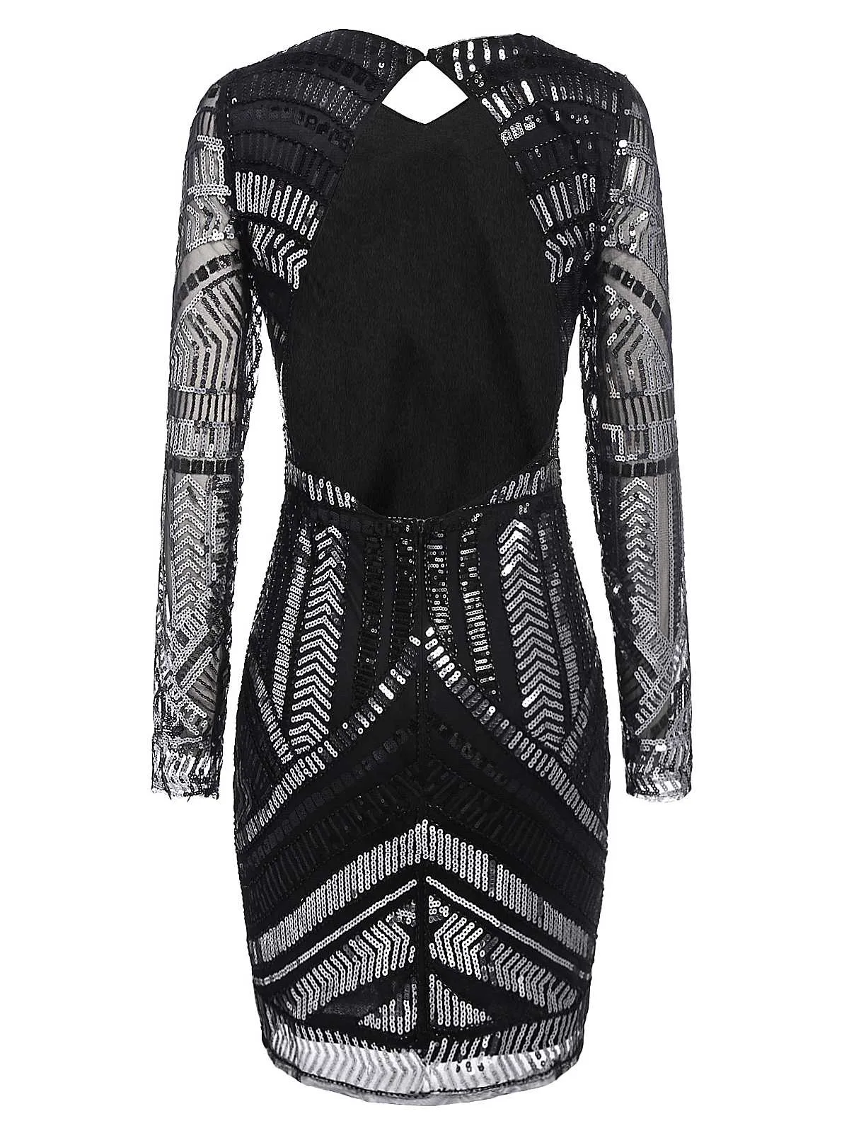 [US Warehouse] Black 1920s Sequined Geometric Dress