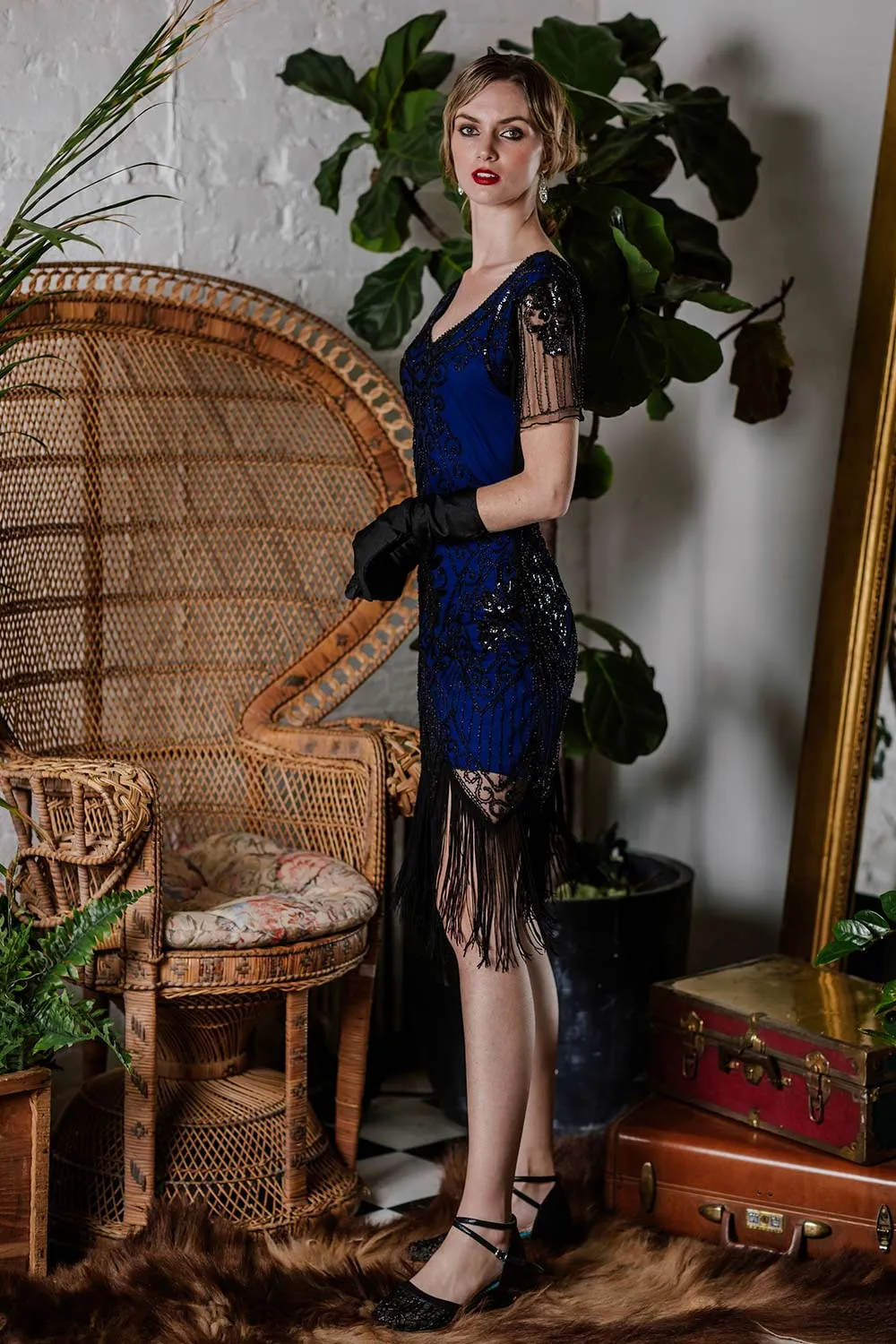 [US Warehouse] Blue 1920s Sequin Art Deco Flapper Dress