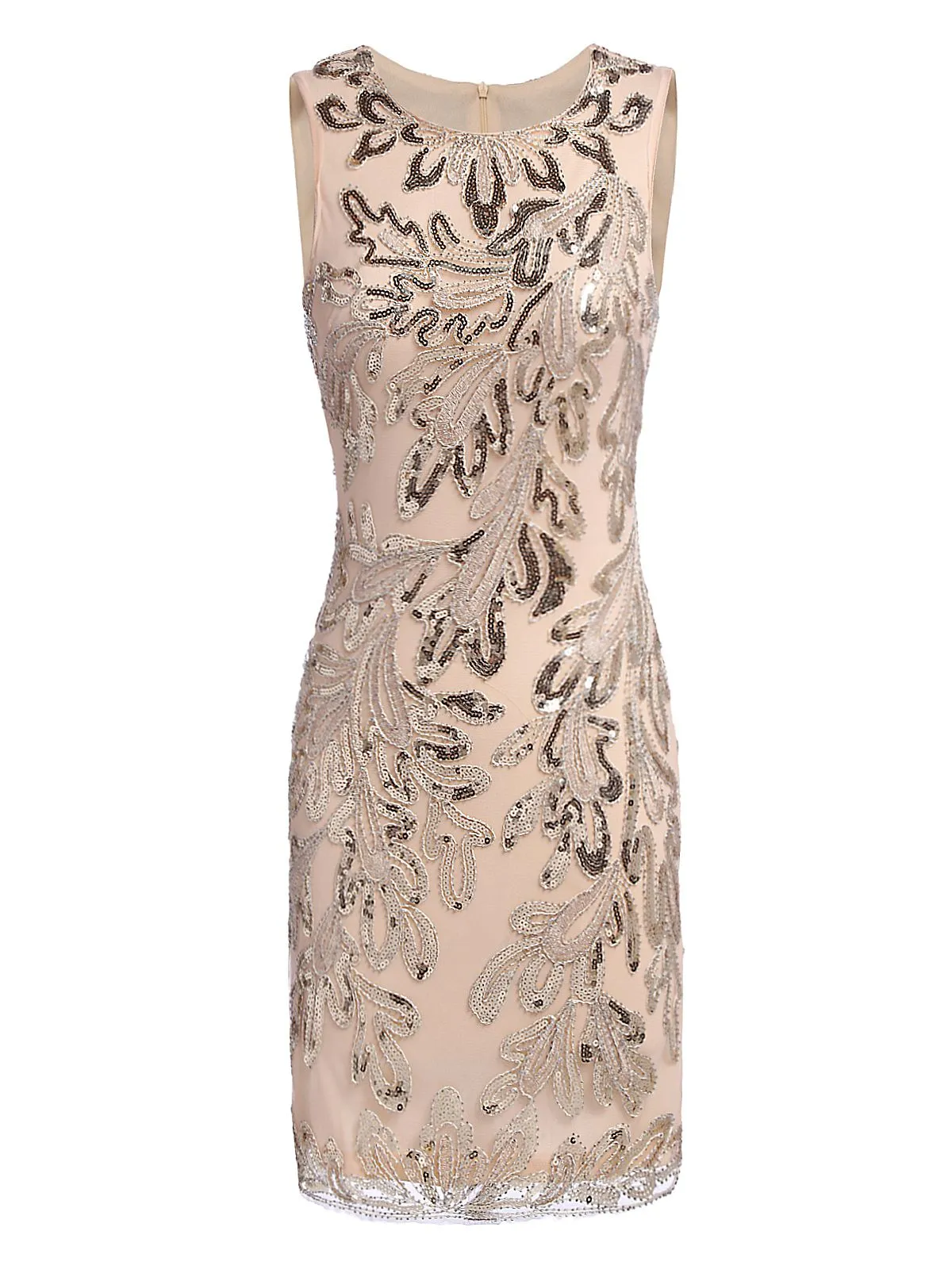 [US Warehouse] Pink 1920s Sequined Foral Sleeveless Dress