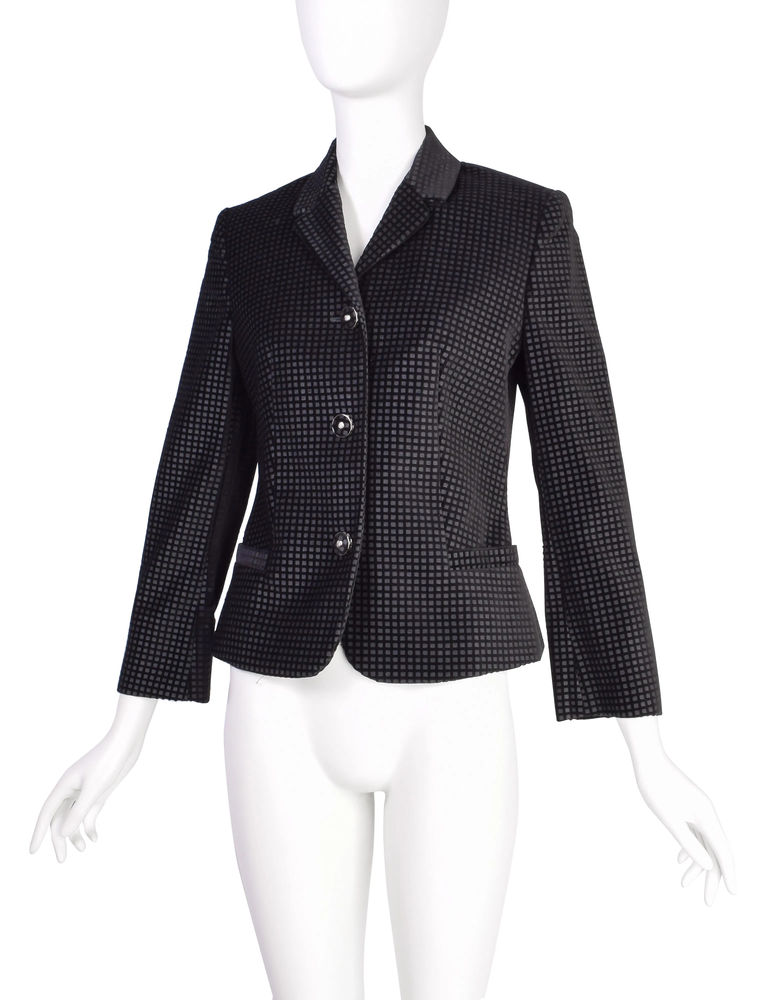 Versace Vintage 1990s Grid Print Black Velvet Blazer Jacket