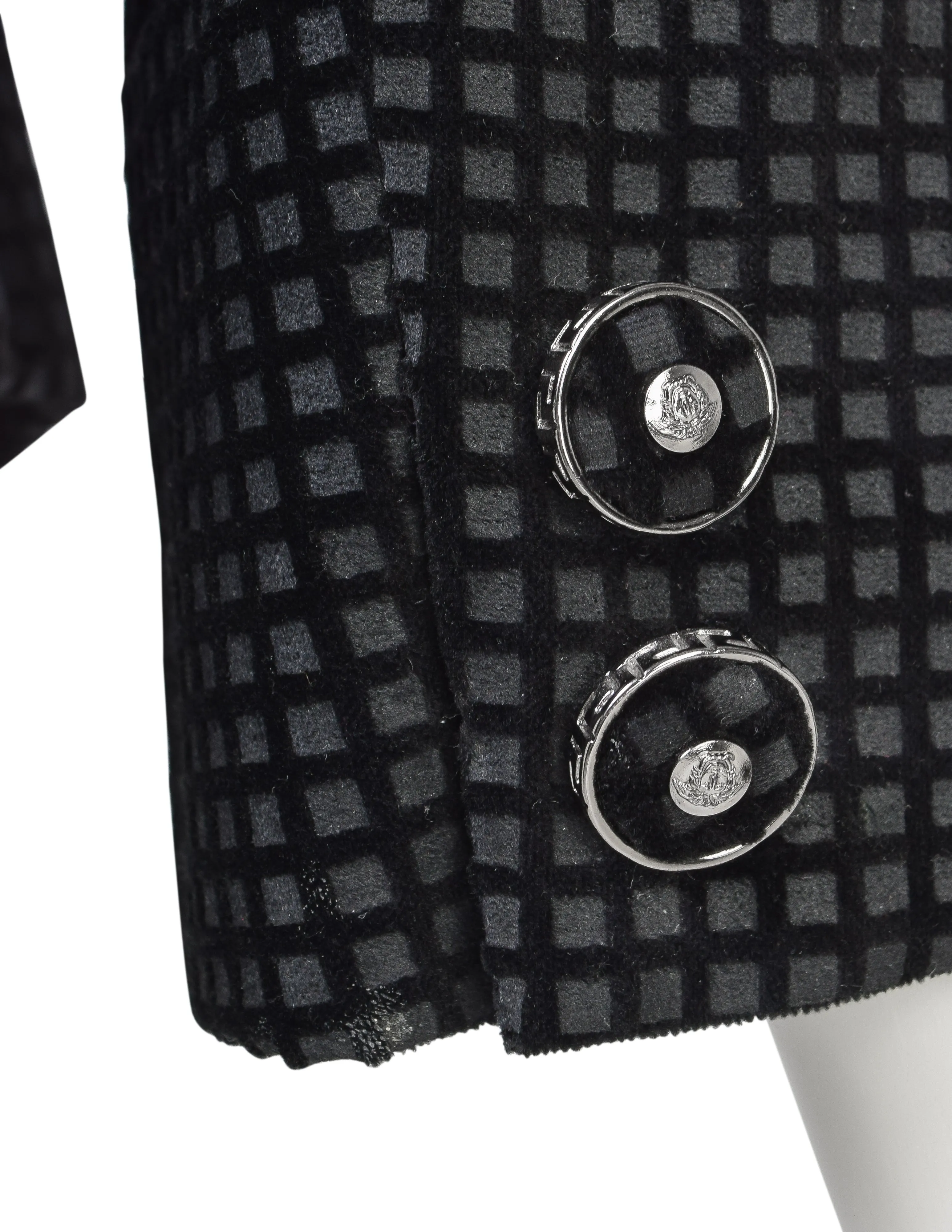 Versace Vintage 1990s Grid Print Black Velvet Blazer Jacket