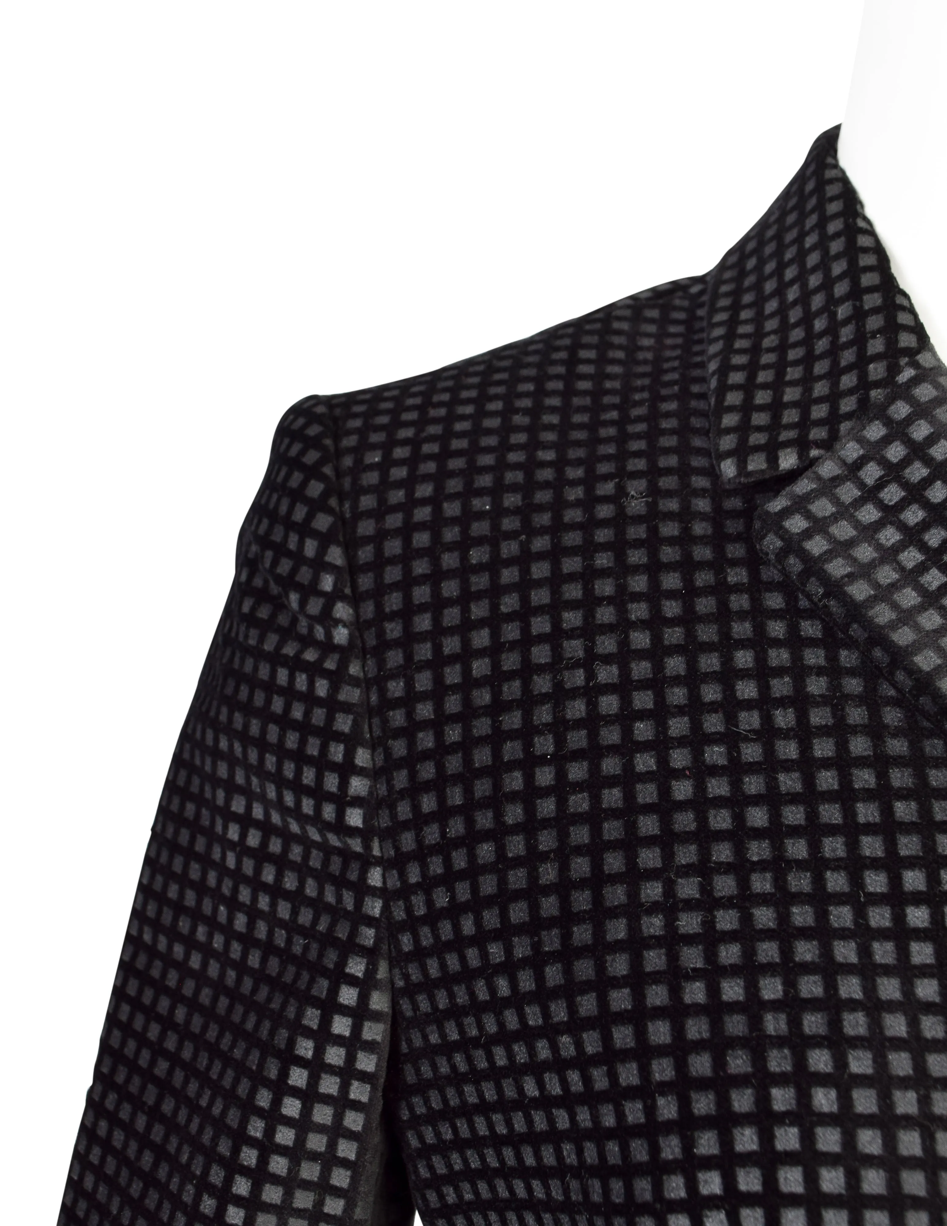 Versace Vintage 1990s Grid Print Black Velvet Blazer Jacket