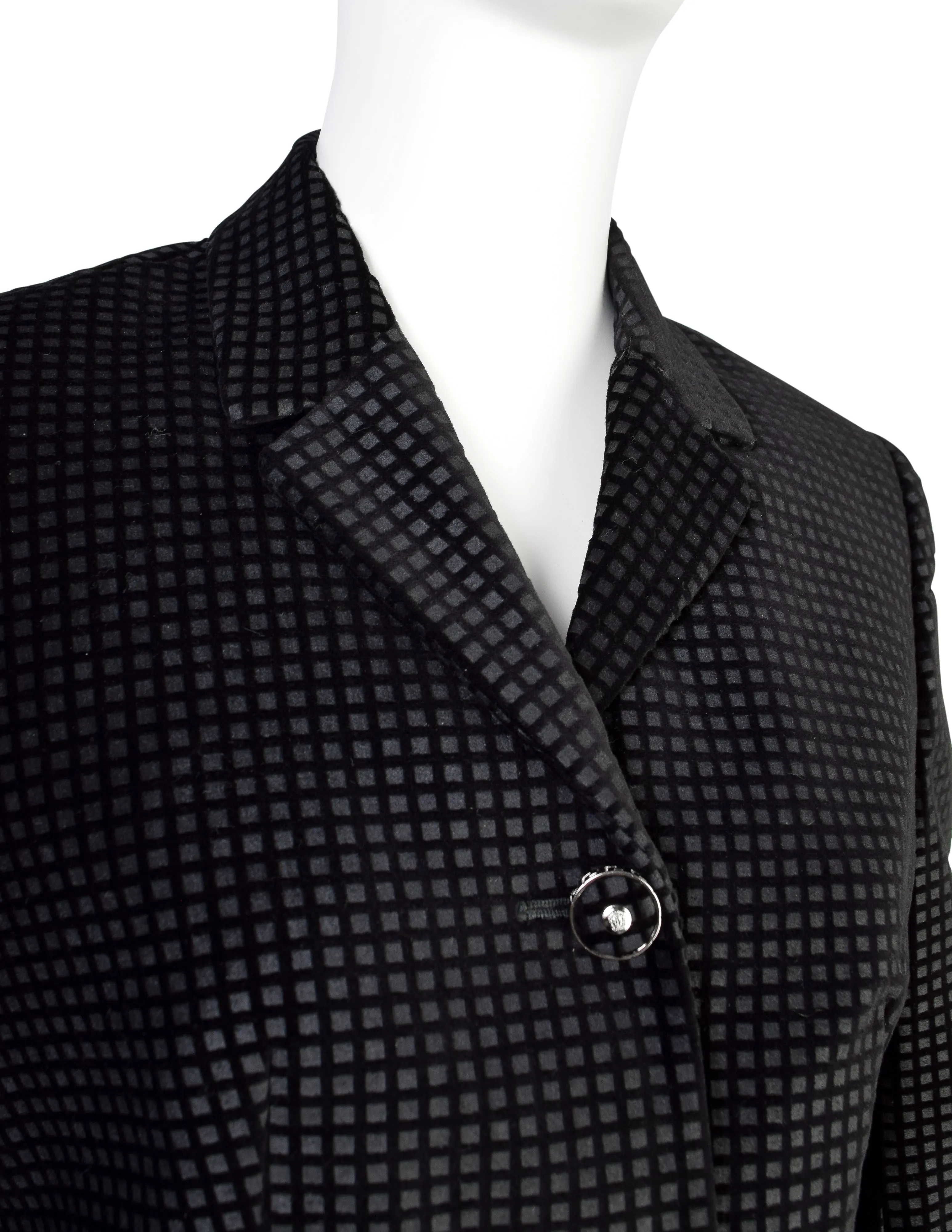 Versace Vintage 1990s Grid Print Black Velvet Blazer Jacket