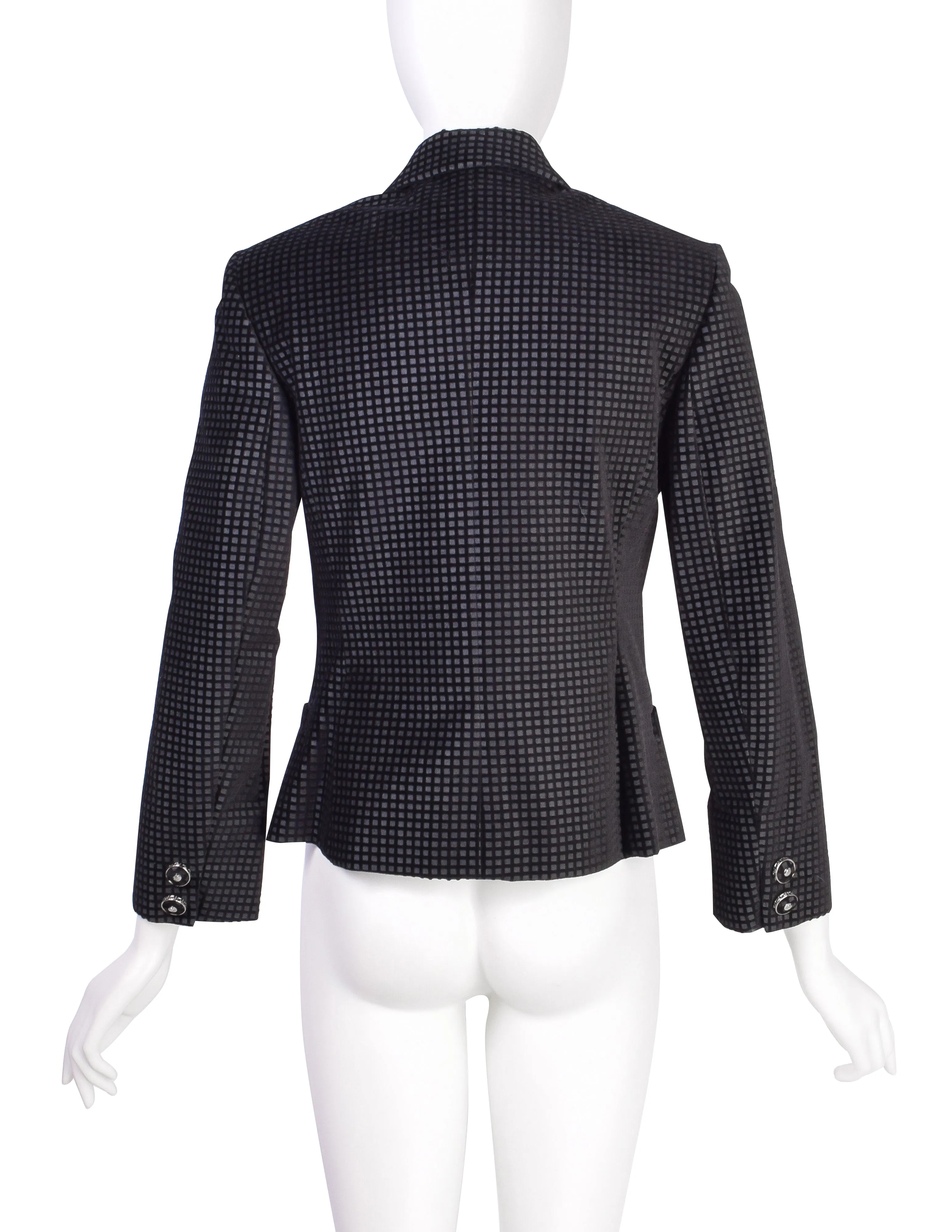 Versace Vintage 1990s Grid Print Black Velvet Blazer Jacket