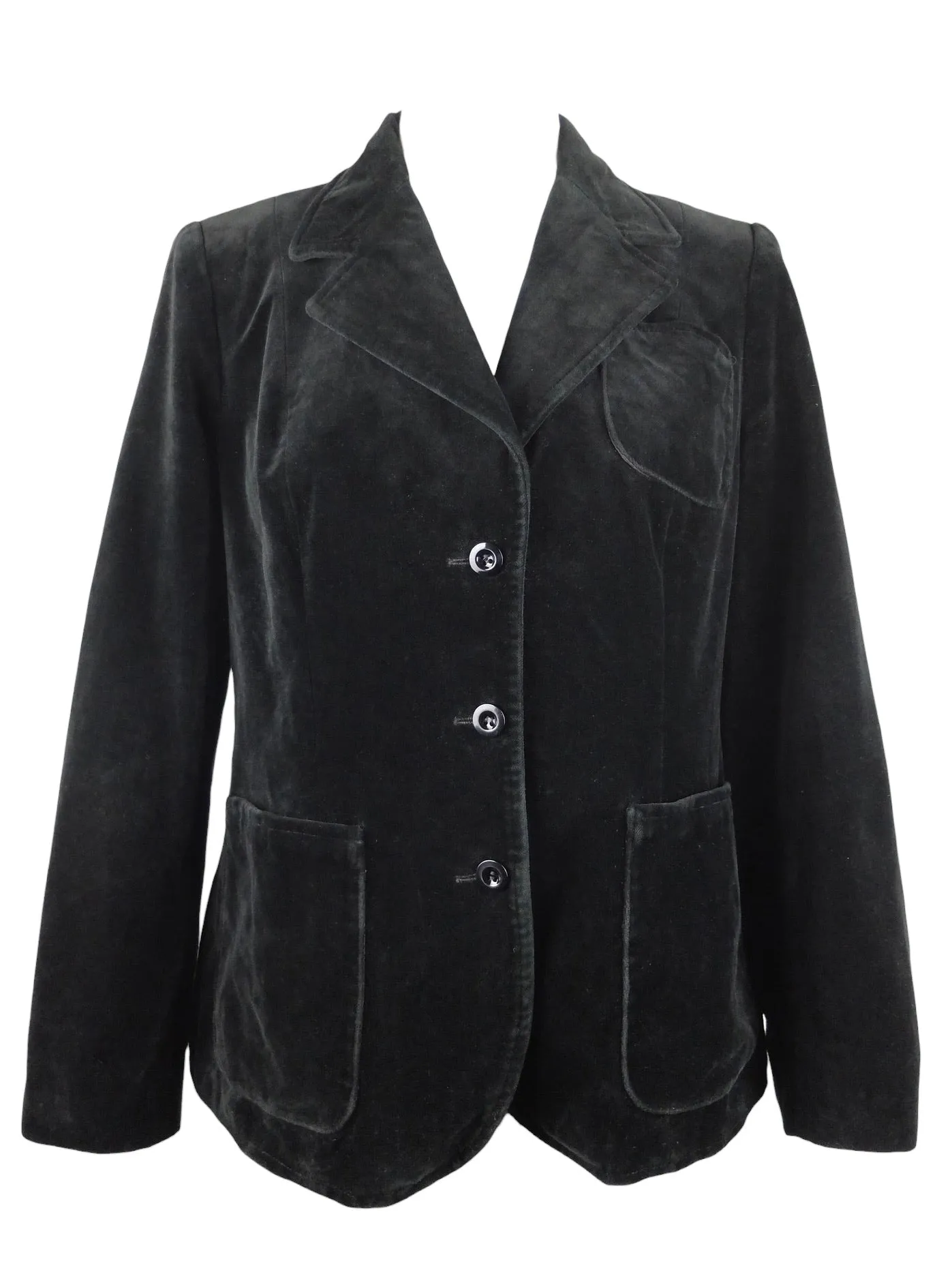 Vintage 80s Formal Preppy Black Velvet Basic Collared Button Down Blazer Jacket