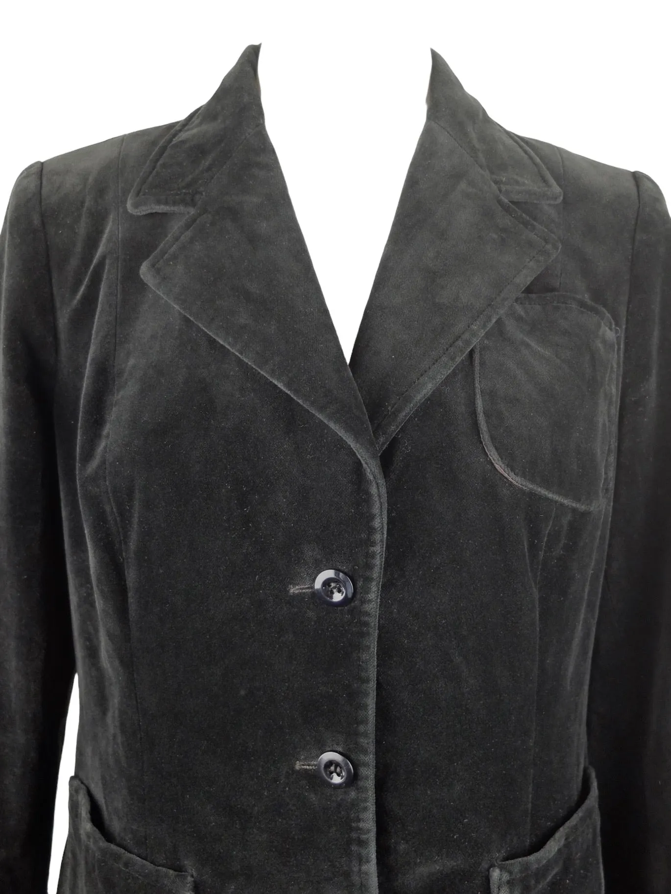 Vintage 80s Formal Preppy Black Velvet Basic Collared Button Down Blazer Jacket