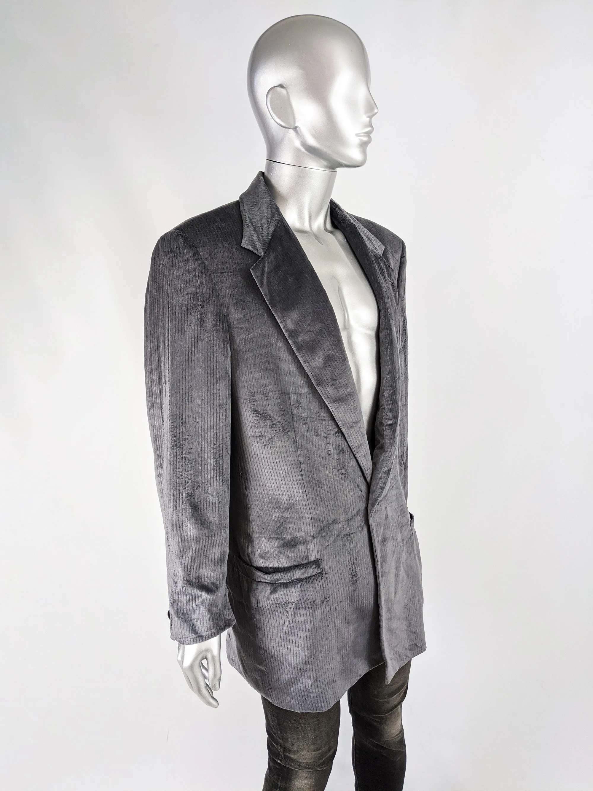 Vintage Mens Wide Shoulder Velvet Blazer, 1990s