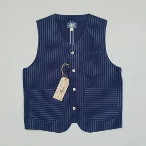 Wabash Stripe Work Vest Vintage 1920s Indigo Blue Men's Denim Jacket