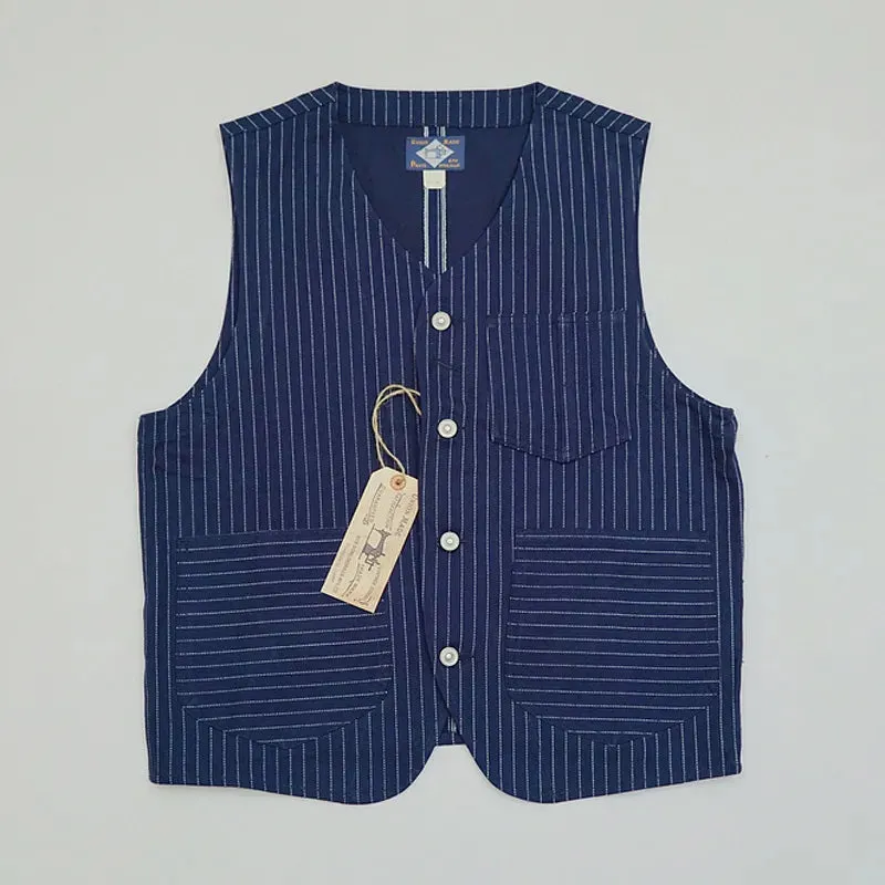 Wabash Stripe Work Vest Vintage 1920s Indigo Blue Men's Denim Jacket