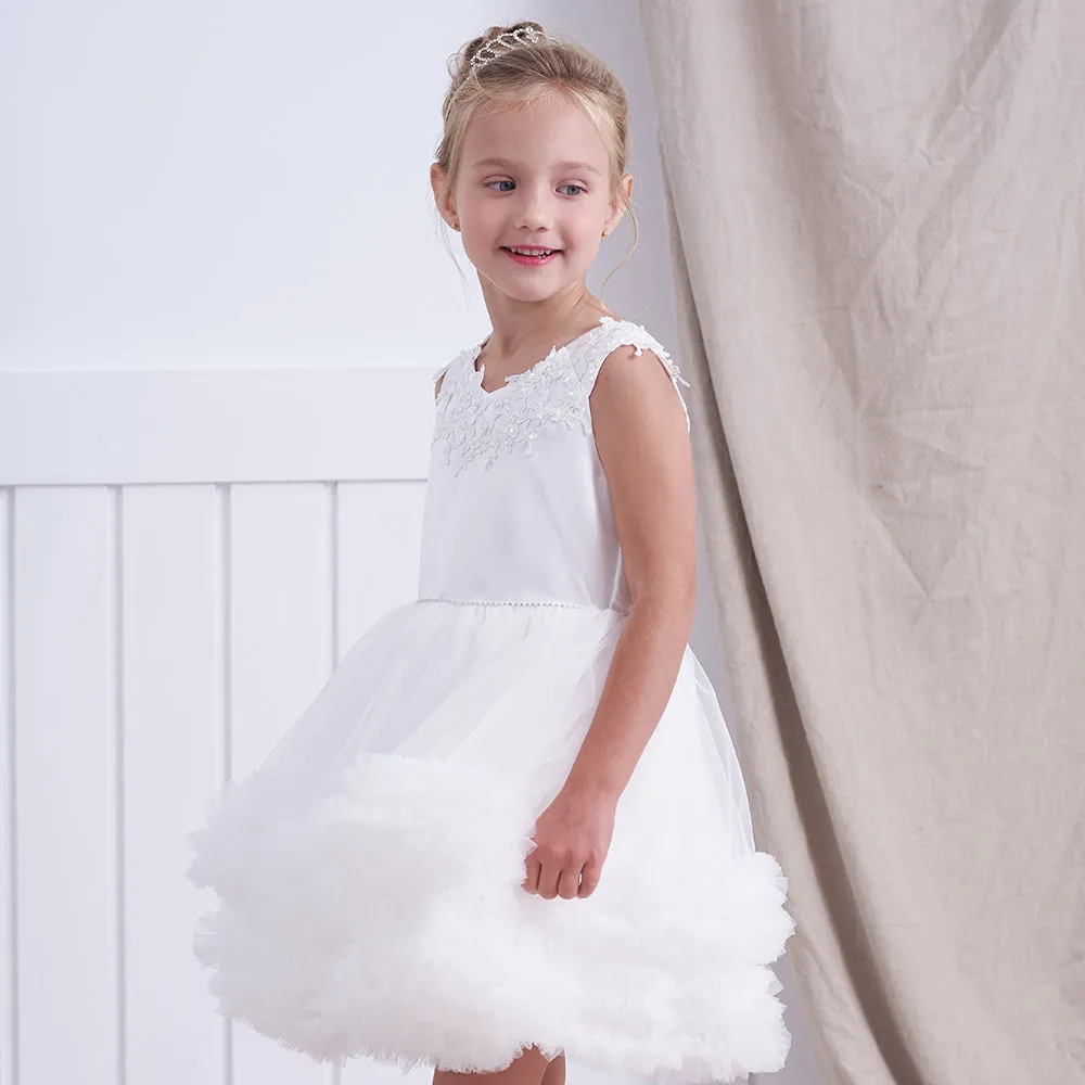 Wedding Bride Flower Girl Dress Tutu Multi-layered White