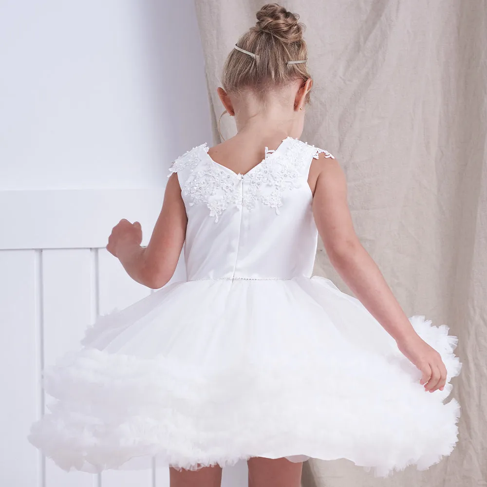 Wedding Bride Flower Girl Dress Tutu Multi-layered White