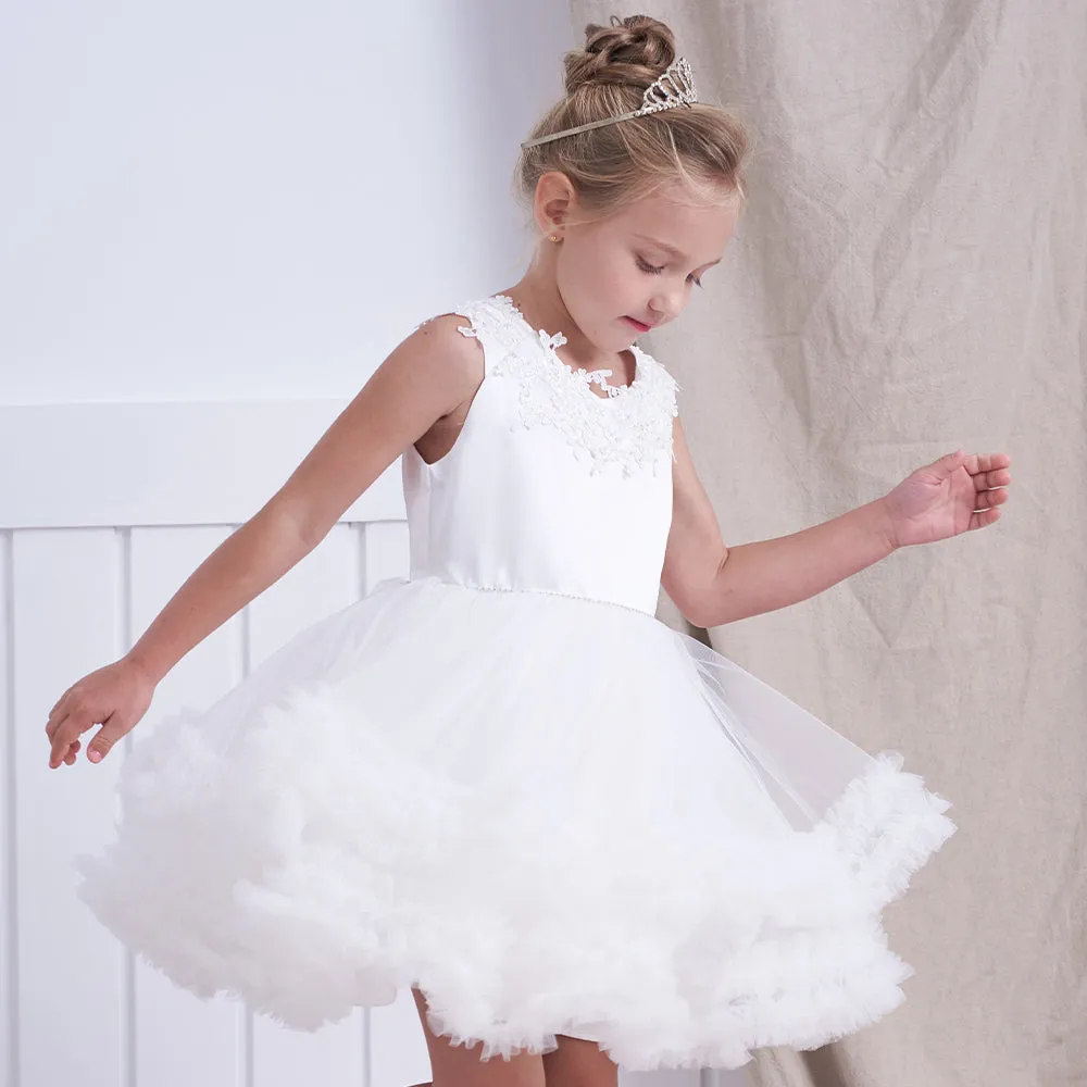 Wedding Bride Flower Girl Dress Tutu Multi-layered White