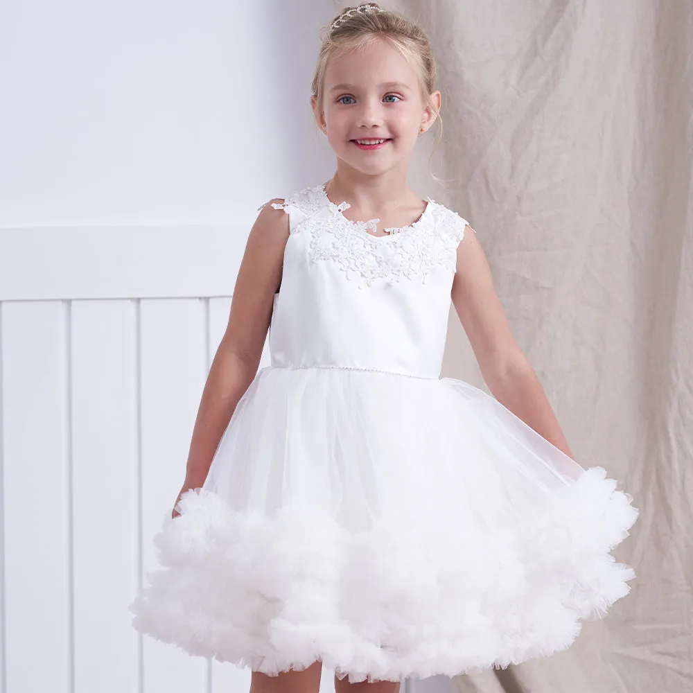 Wedding Bride Flower Girl Dress Tutu Multi-layered White