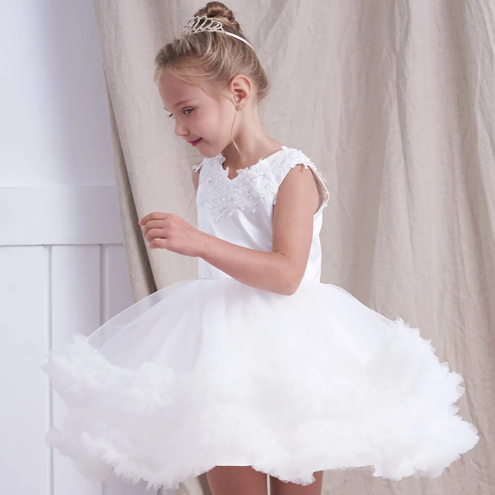 Wedding Bride Flower Girl Dress Tutu Multi-layered White