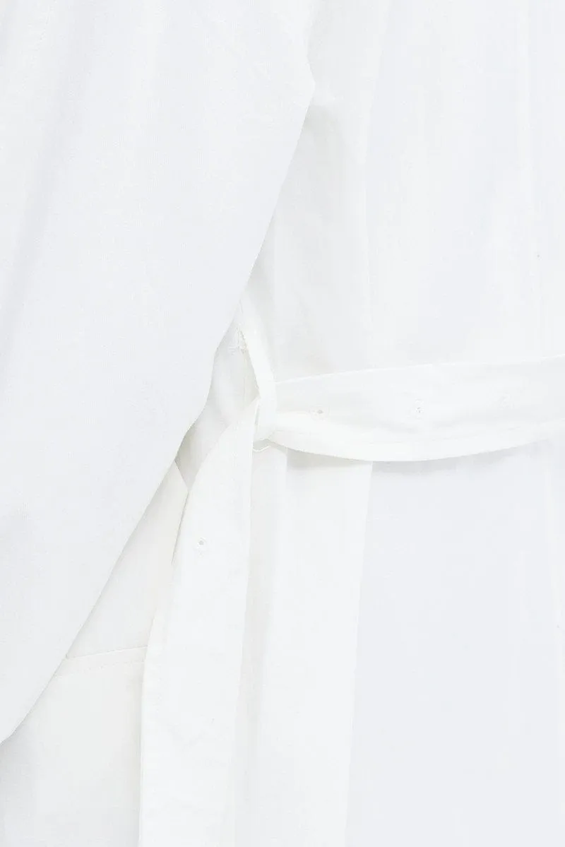 White Longline Trench Coat With Tie