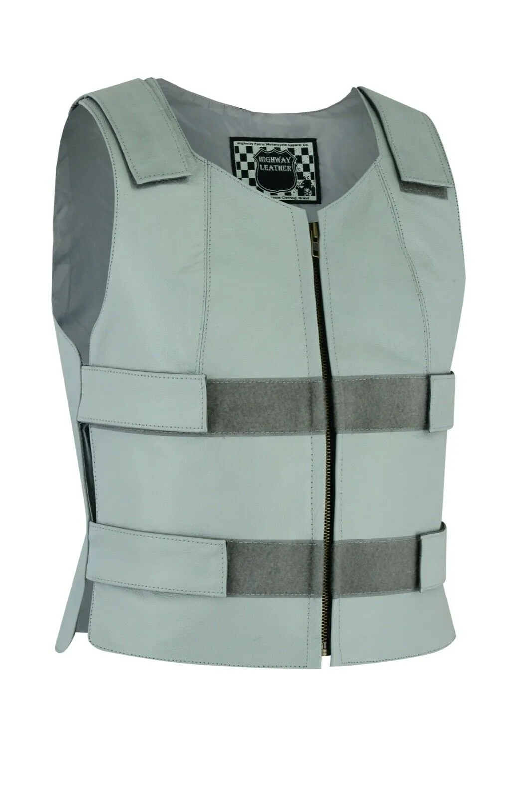 White Women Bullet Proof style Leather Motorcycle Vest for bikers Club Tactical