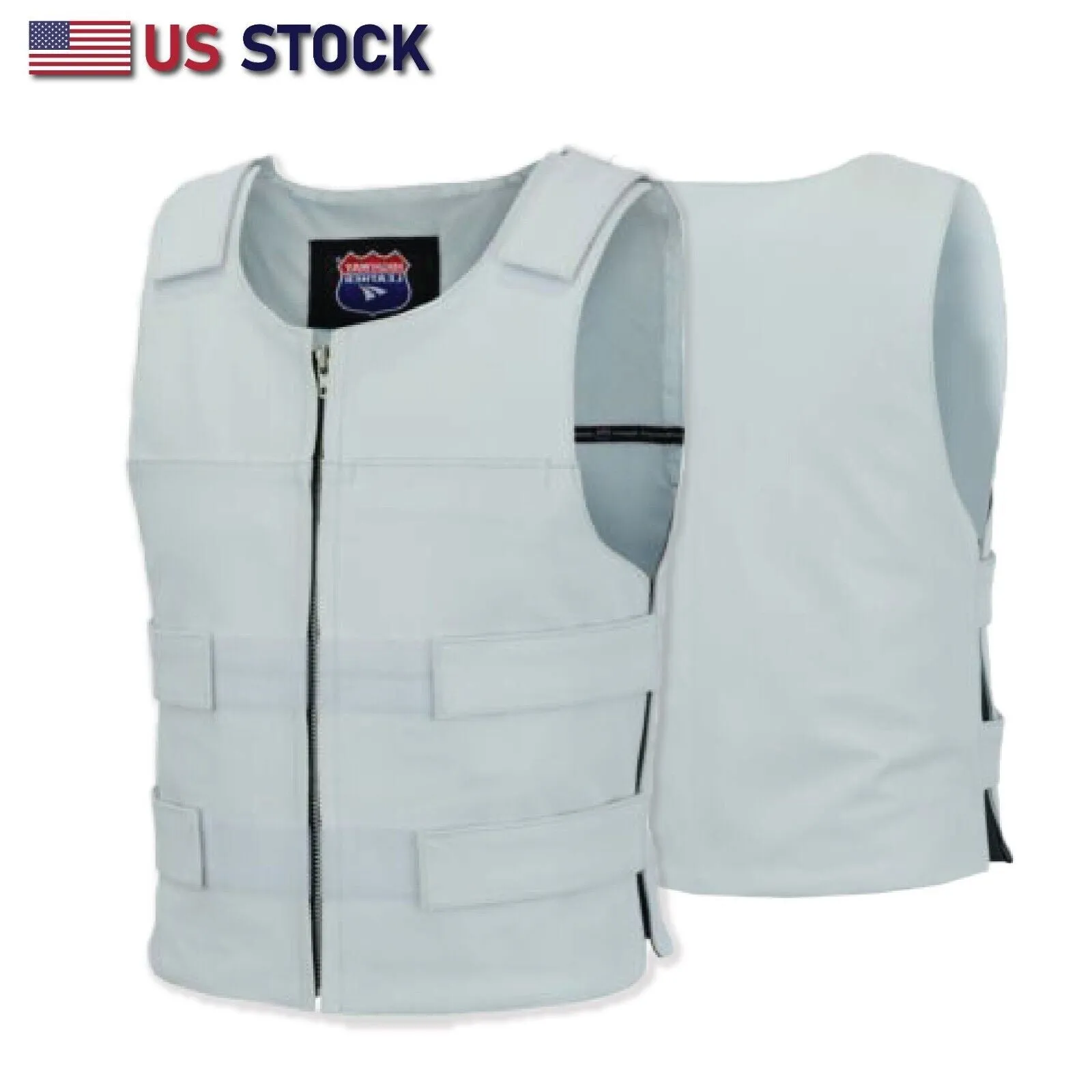 White Women Bullet Proof style Leather Motorcycle Vest for bikers Club Tactical