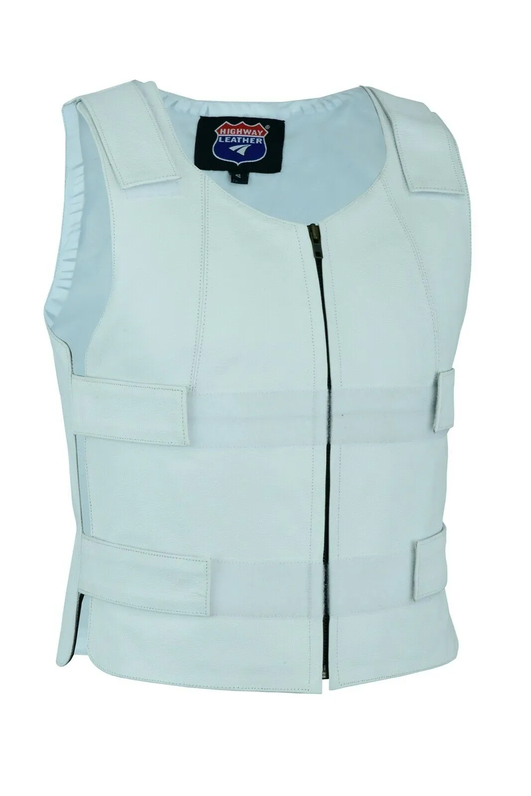 White Women Bullet Proof style Leather Motorcycle Vest for bikers Club Tactical