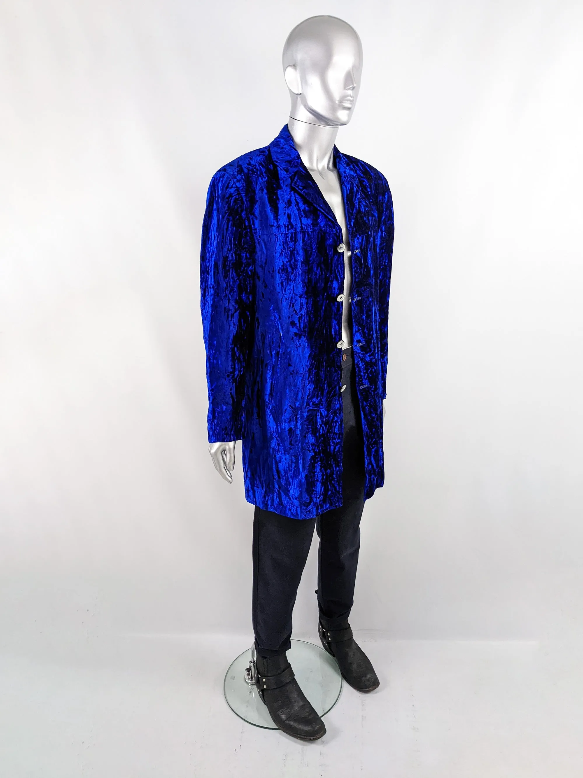 Willson Vintage Mens Bold Blue Crushed Velvet Jacket, 1980s