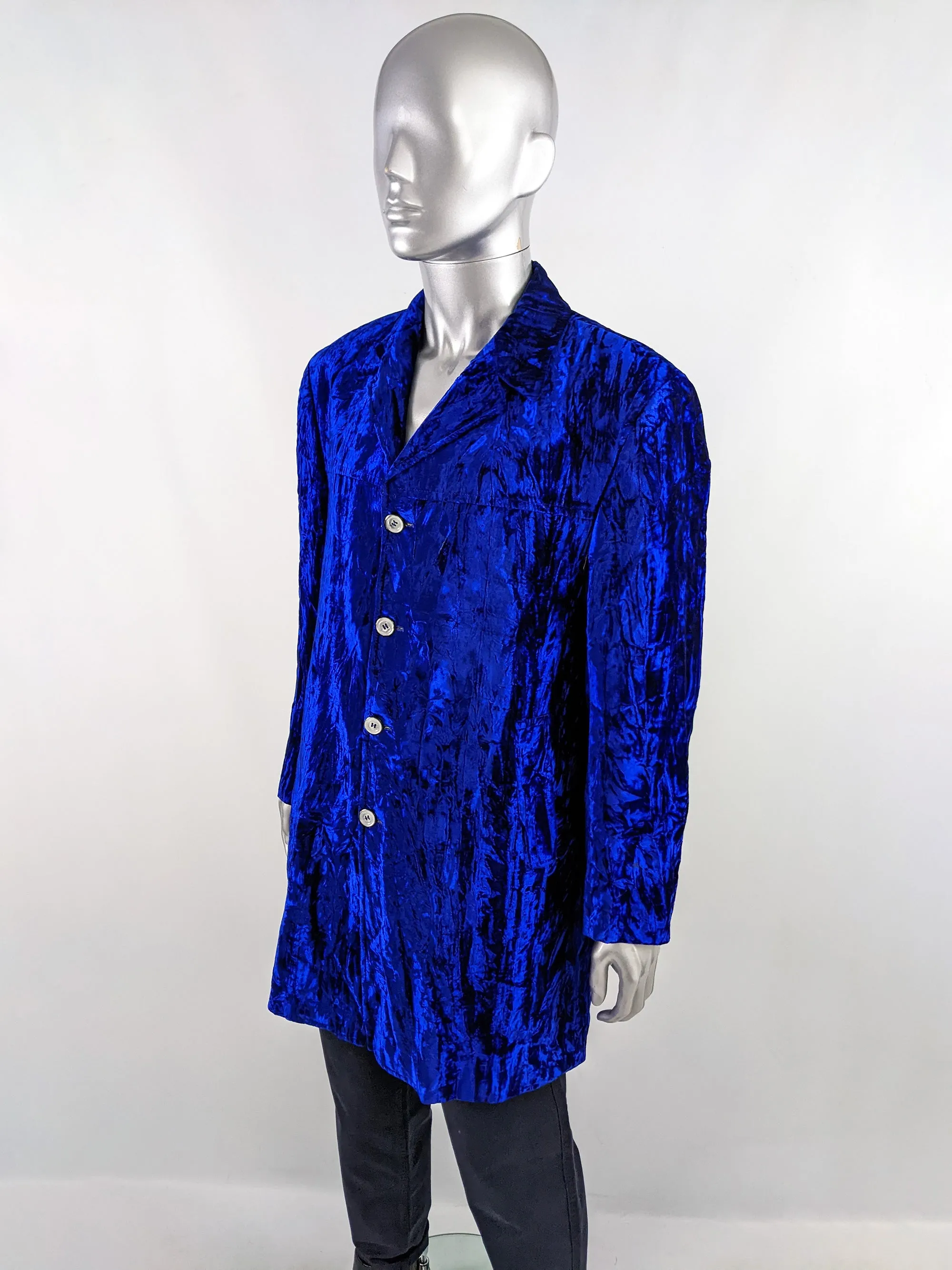 Willson Vintage Mens Bold Blue Crushed Velvet Jacket, 1980s