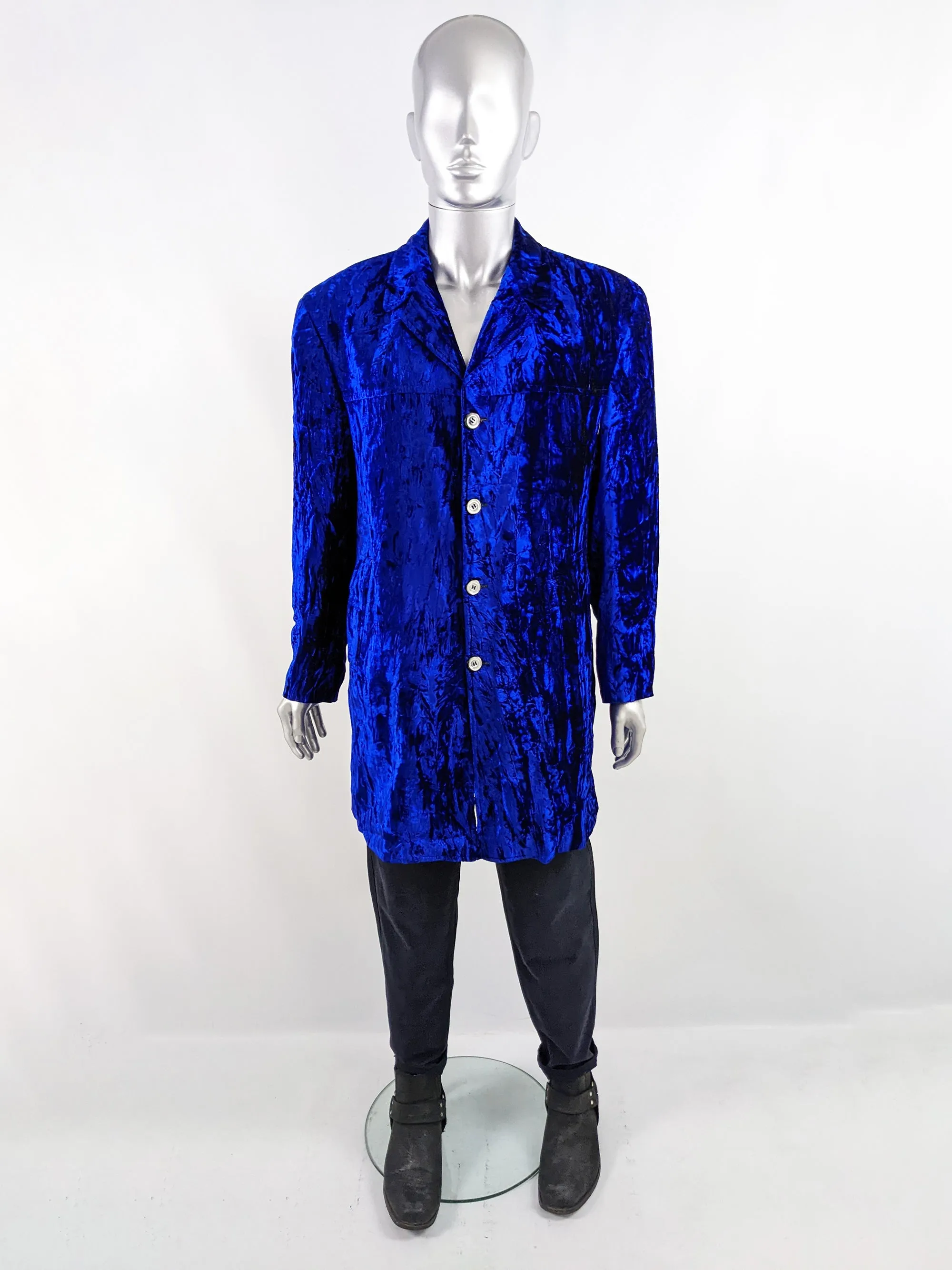 Willson Vintage Mens Bold Blue Crushed Velvet Jacket, 1980s