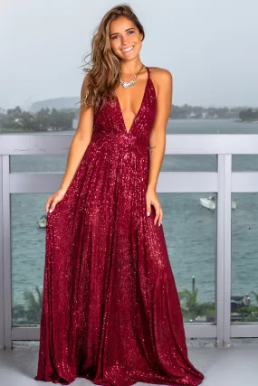 Wine Sequin Maxi Dress