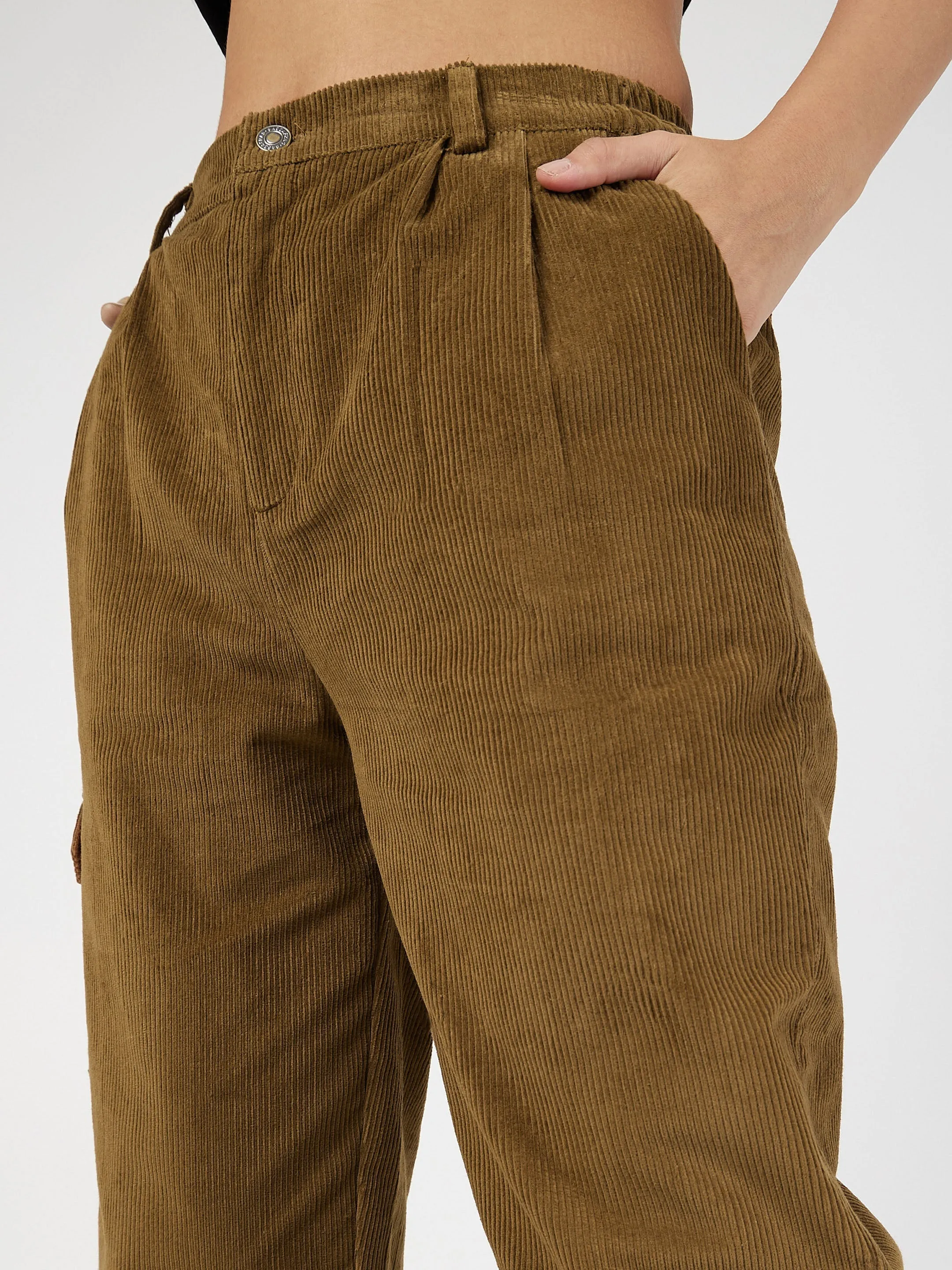 Women Beige Corduroy Carrot Fit Pants