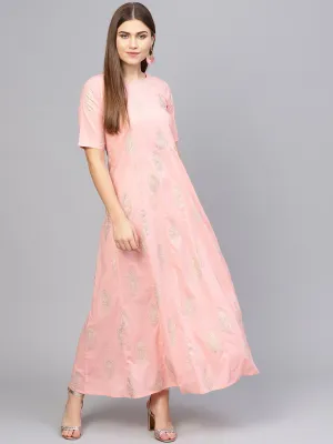 Women Pink & Golden Printed Maxi Dress