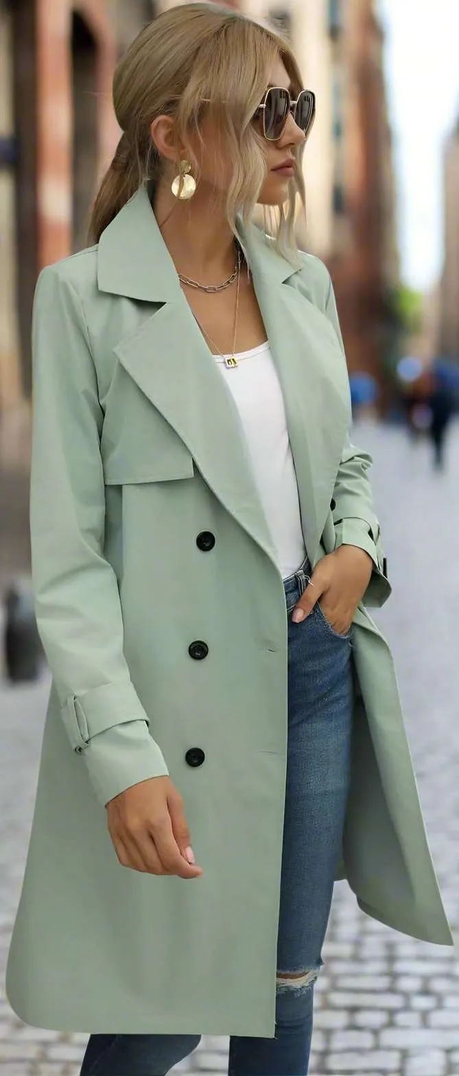 Women's Casual Double Breasted Trench Coat