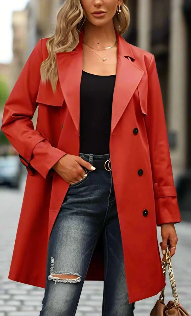 Women's Casual Double Breasted Trench Coat