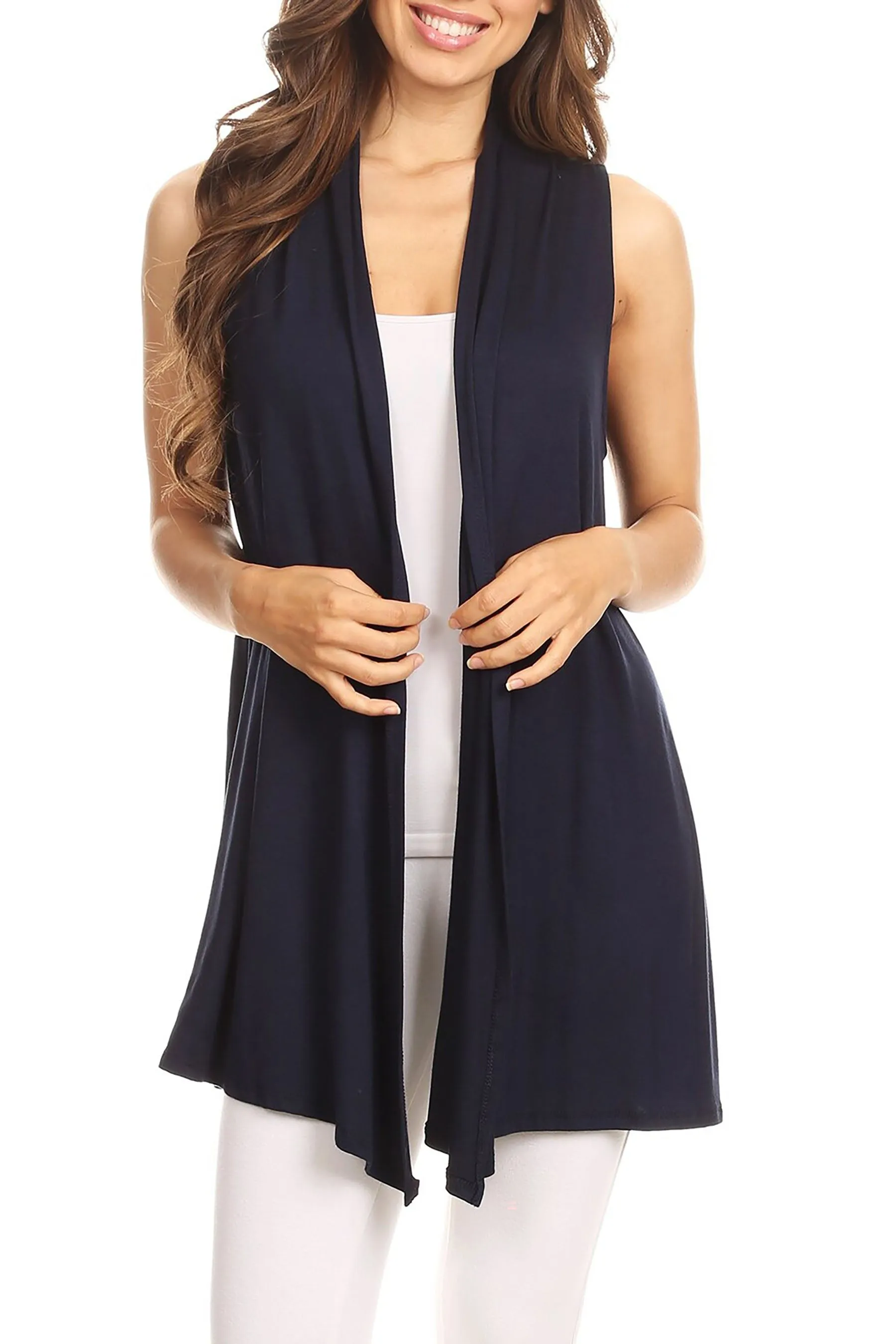 Women's Casual Open Draped Front Solid Cardigan Vest