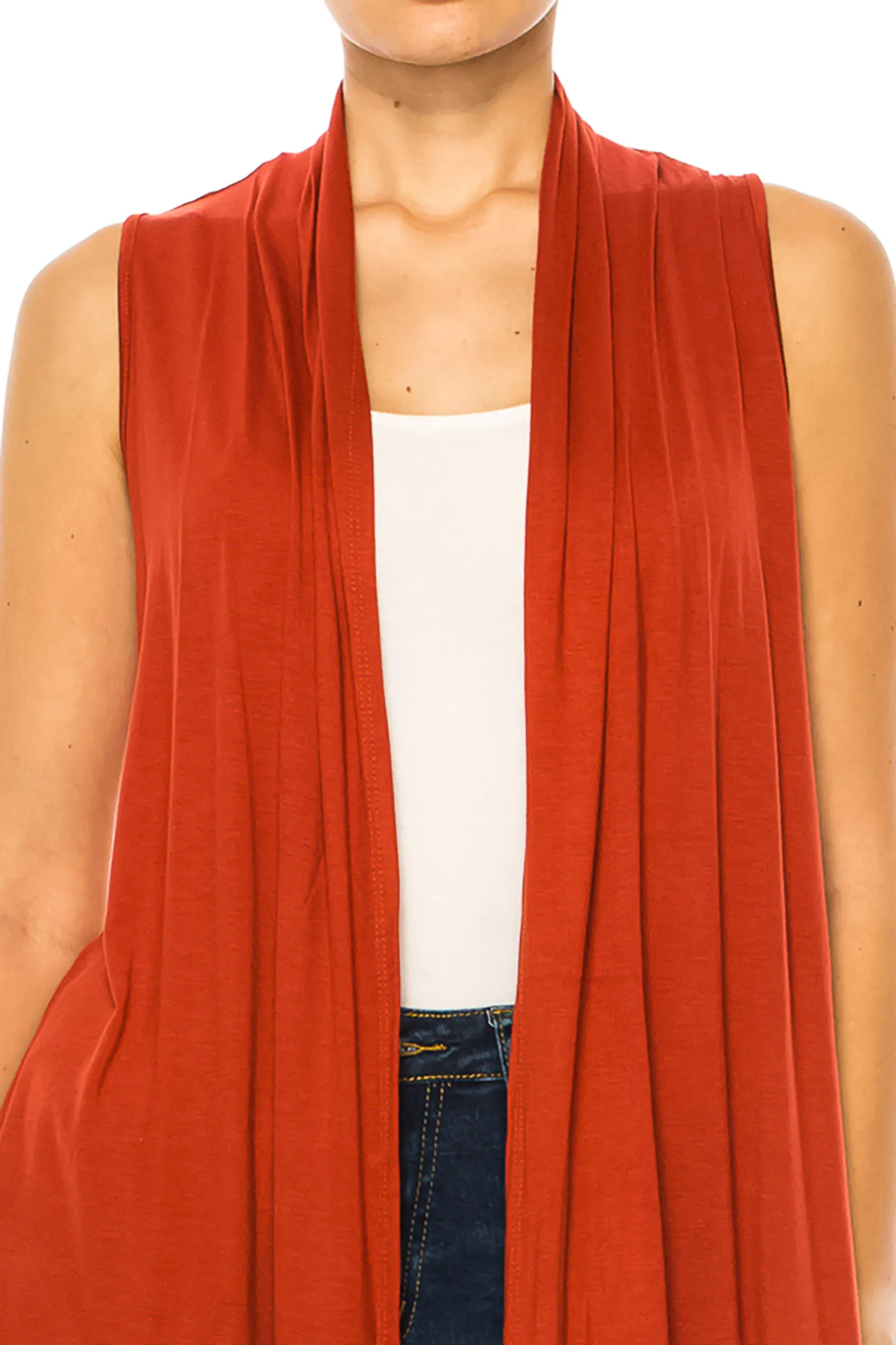 Women's Casual Open Draped Front Solid Cardigan Vest