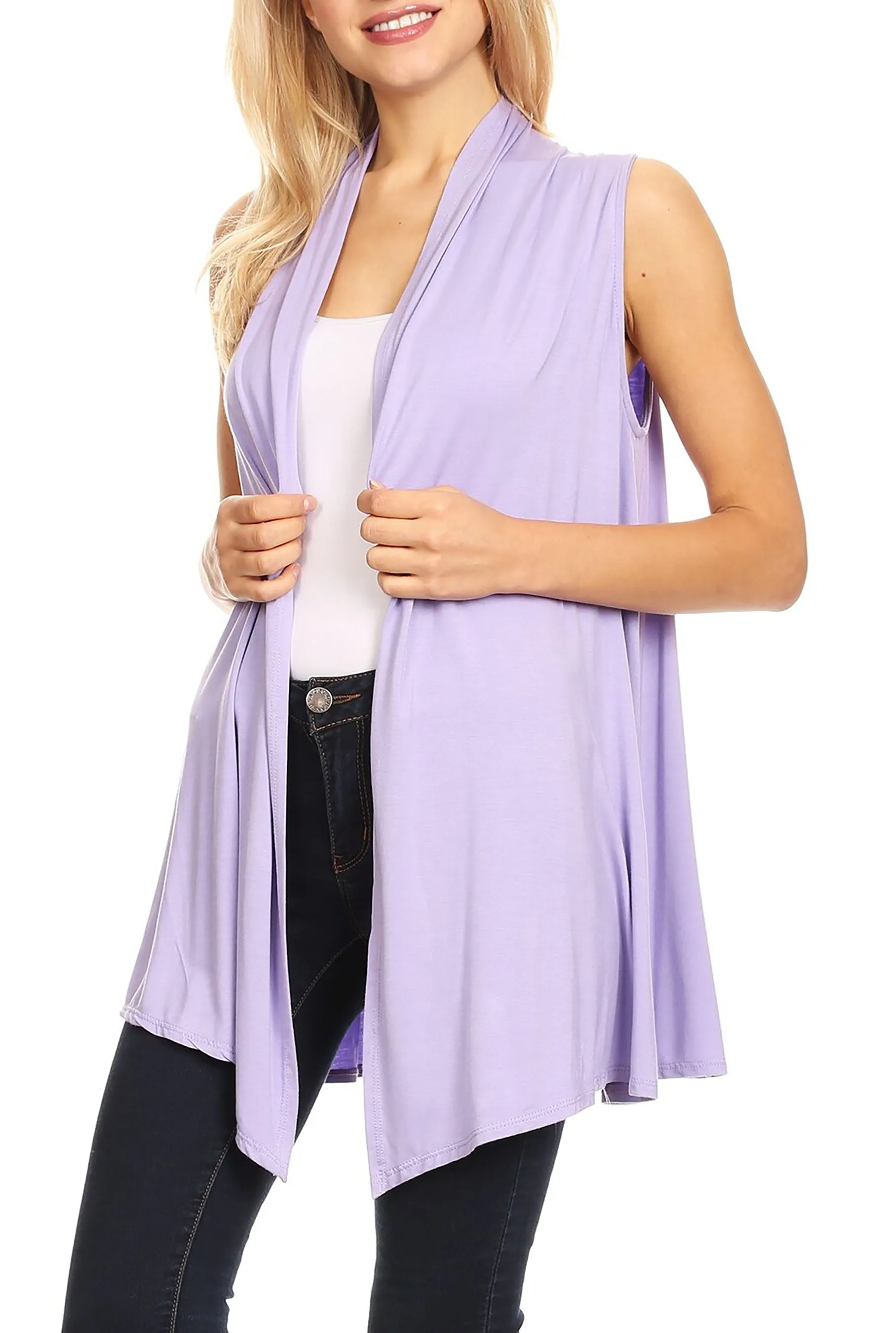 Women's Casual Open Draped Front Solid Cardigan Vest