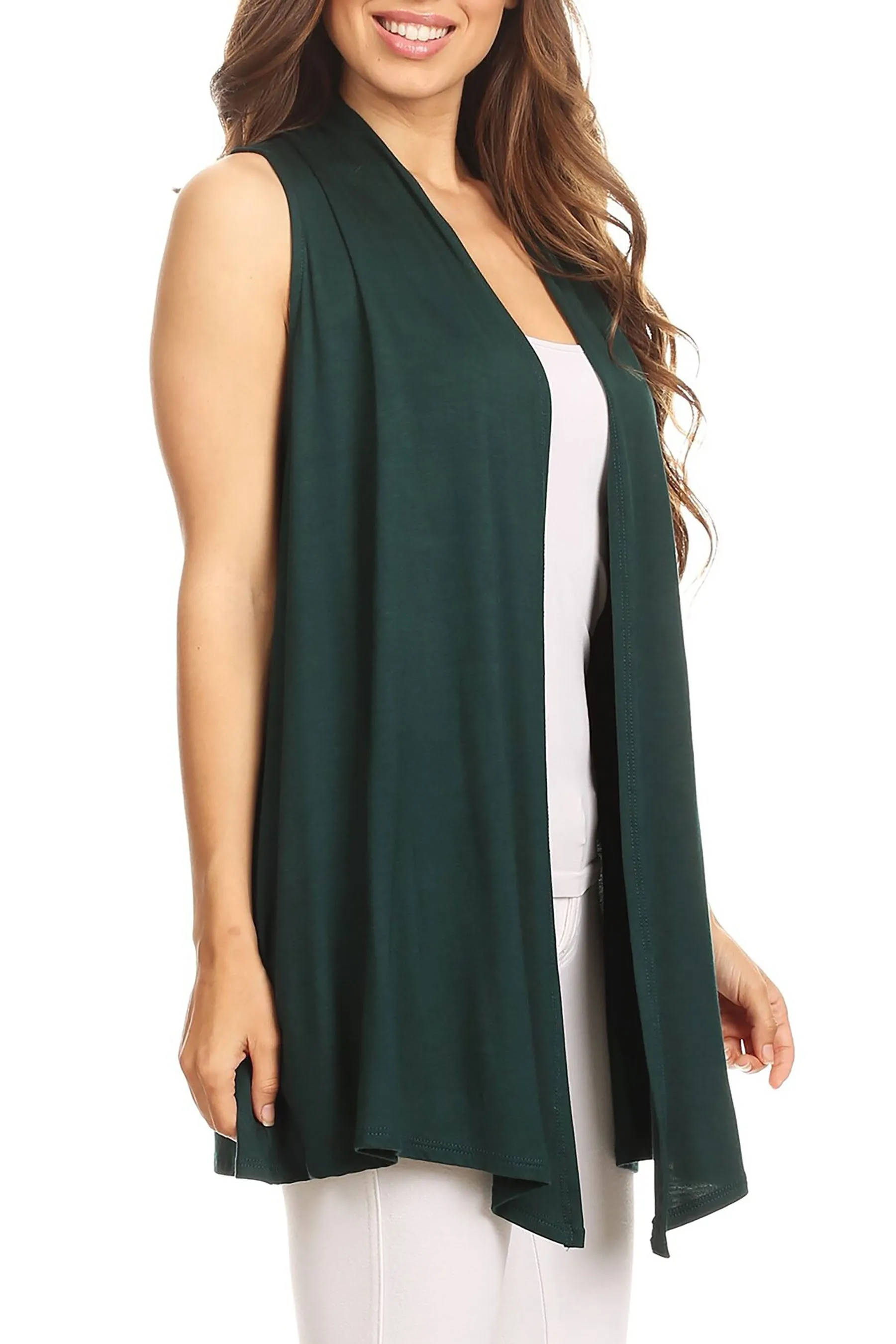 Women's Casual Open Draped Front Solid Cardigan Vest