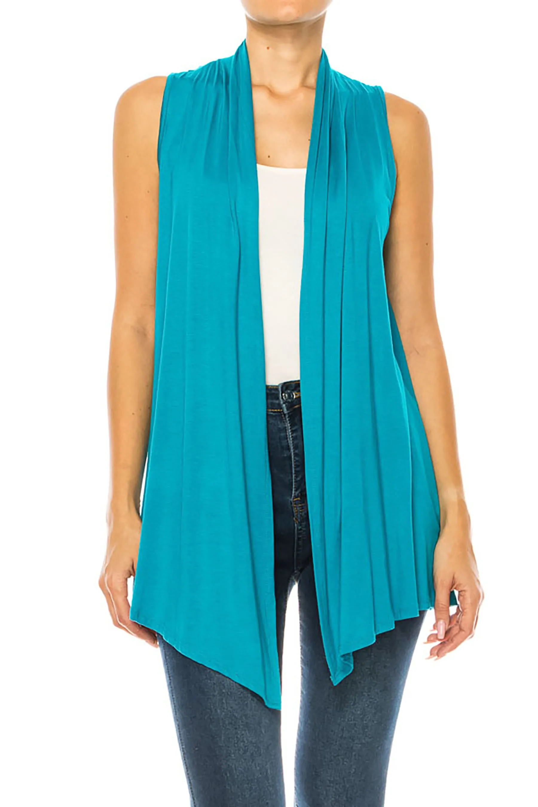 Women's Casual Open Draped Front Solid Cardigan Vest