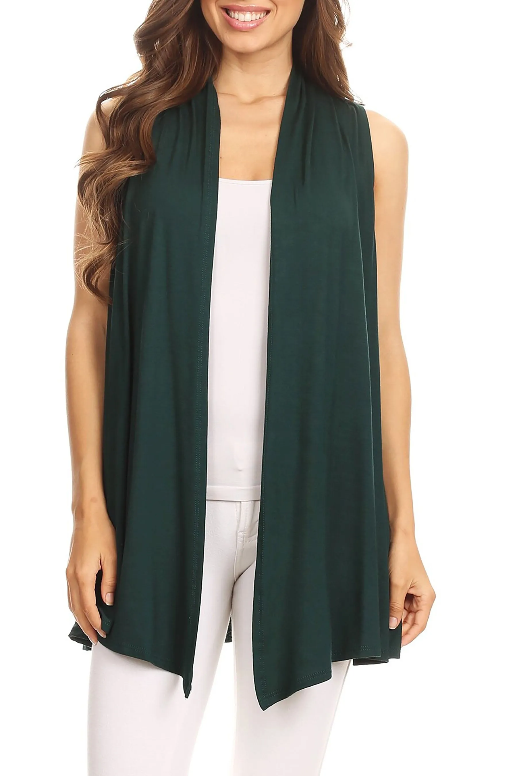 Women's Casual Open Draped Front Solid Cardigan Vest