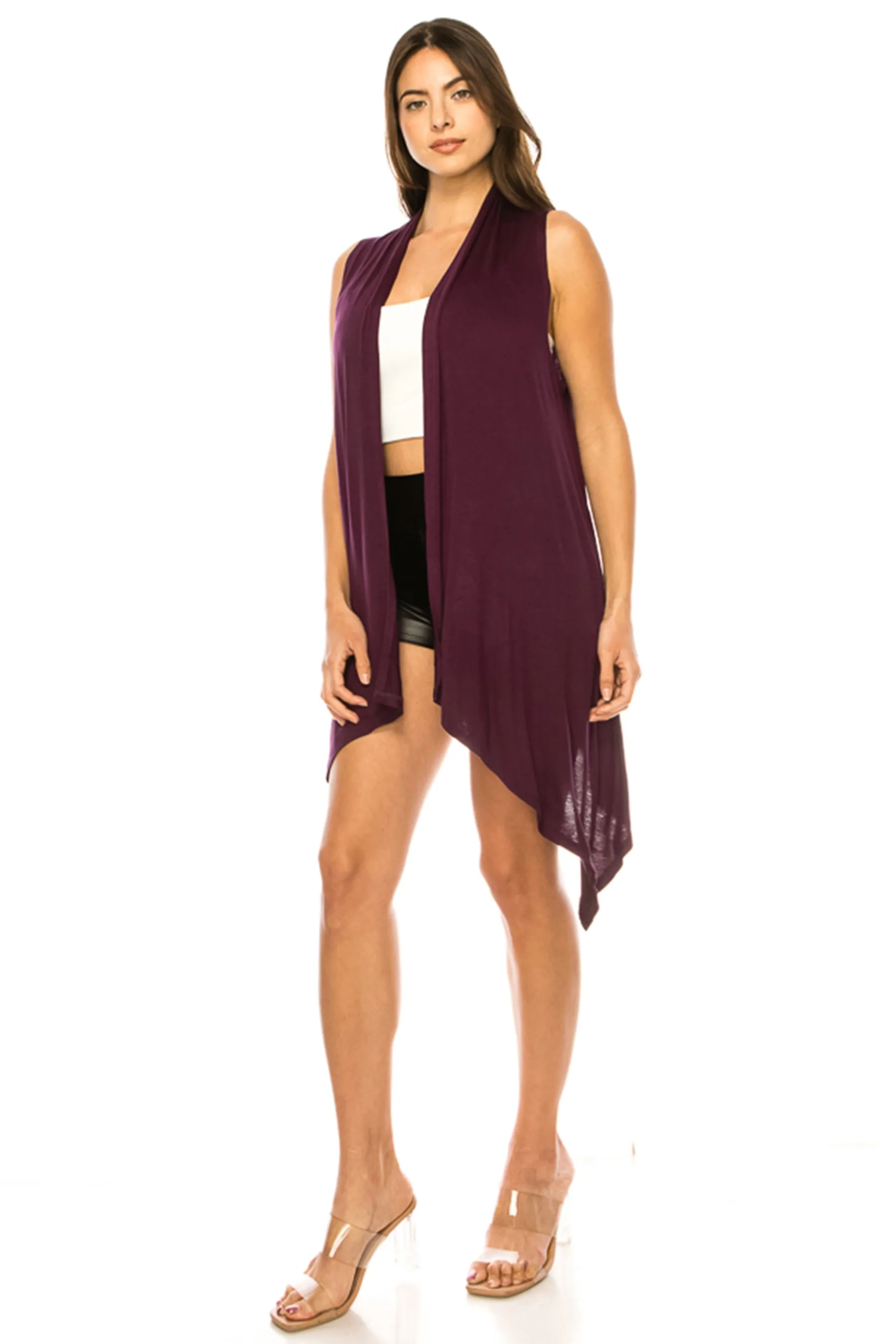 Women's Casual Solid Vest with Dramatic Hi-Low Hem