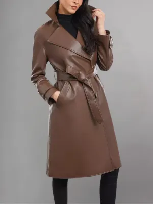 Women's Elle Belted Sheep-Leather Trench Coat