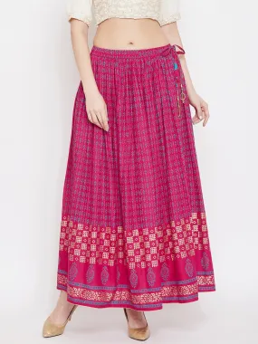 Women'S Magenta Printed Rayon Skirt