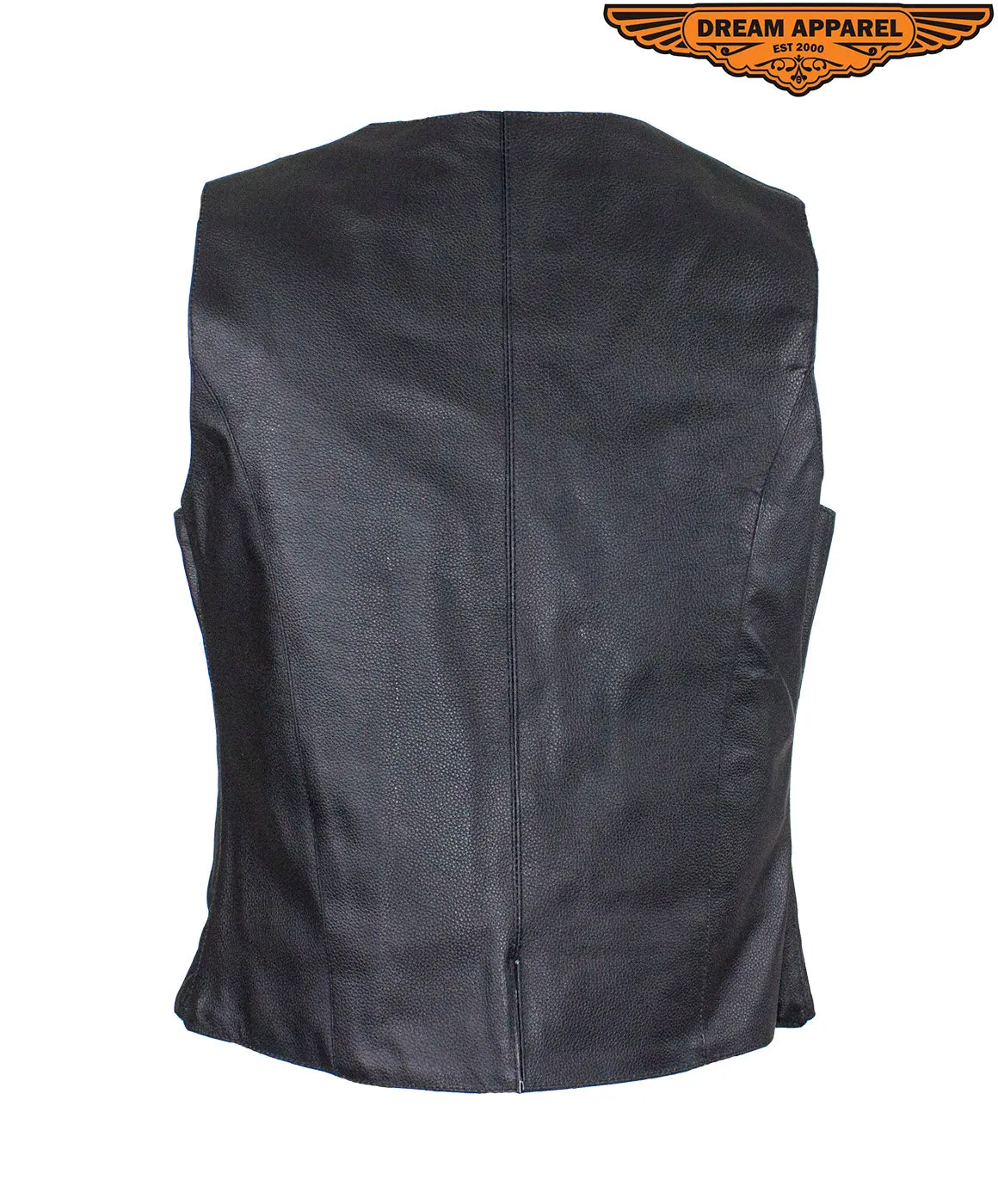 Women's Motorcycle Black Concealed  Pocket Vest With Side Laces