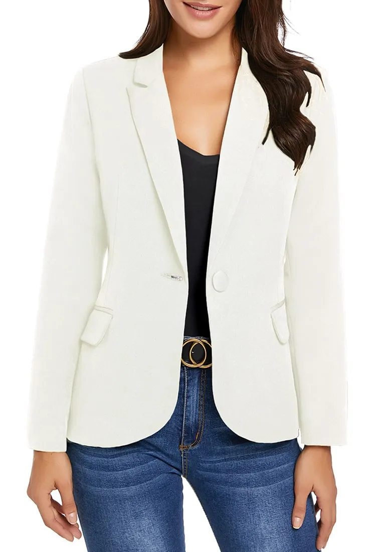 Womens Notched Lapel Pocket Button Work Office Blazer Jacket Suit