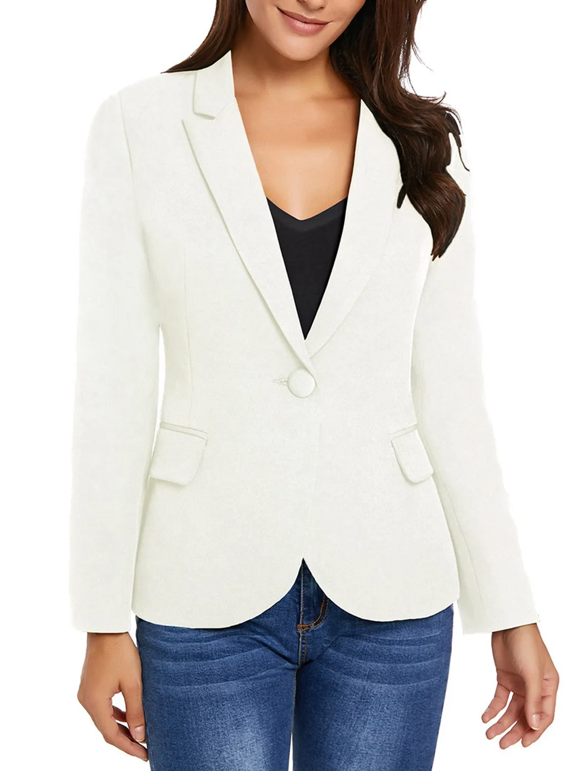 Womens Notched Lapel Pocket Button Work Office Blazer Jacket Suit