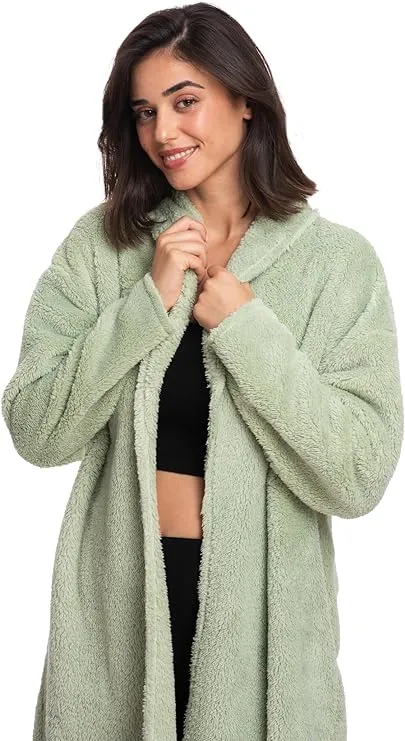 Women's Open Sherpa Jacket - Elegance Meets Comfort, Lush Green