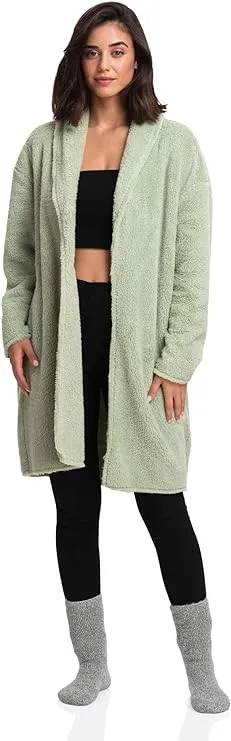 Women's Open Sherpa Jacket - Elegance Meets Comfort, Lush Green