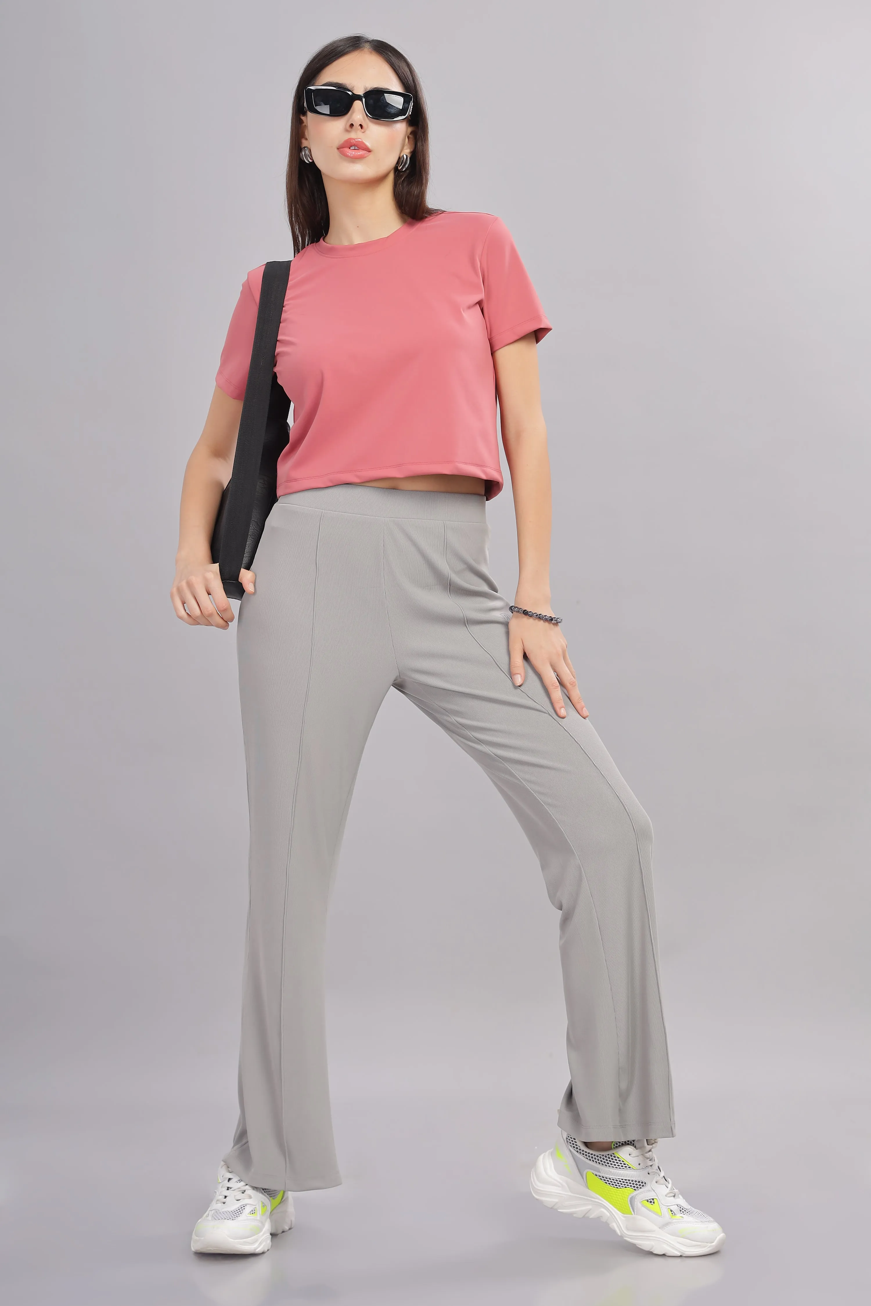 Women’s Super stretch flexible flare Pants- Domin8 (LIGHT GREY)